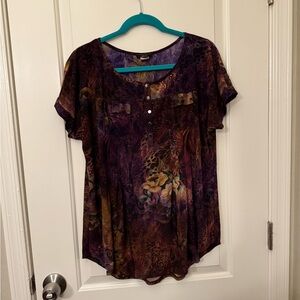 Women's Vera Rose Flowy Blouse Cap Sleeves Purple And Brown Tones